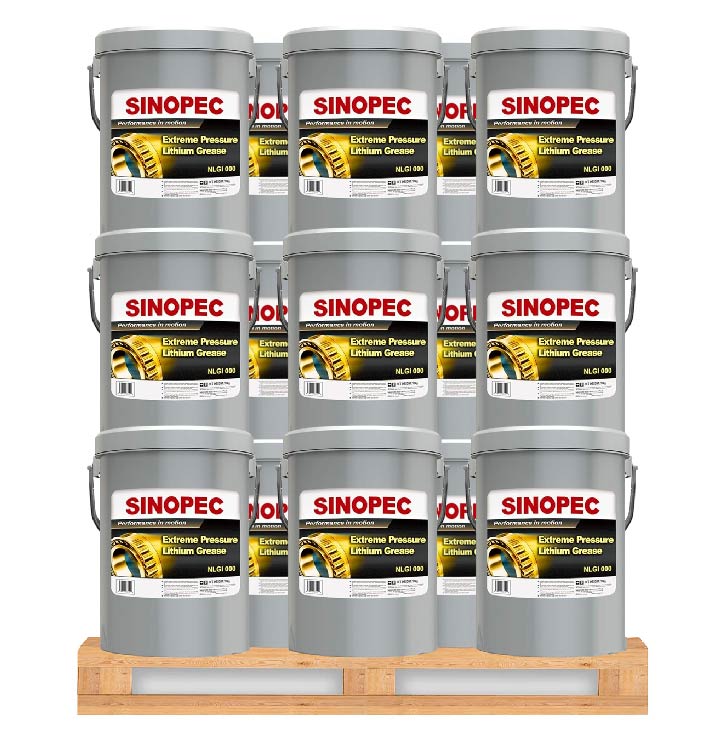 Front image of Sinopec Extreme Pressure Lithium Grease NLGI 000 pallet of 36 pails of 17 kg.