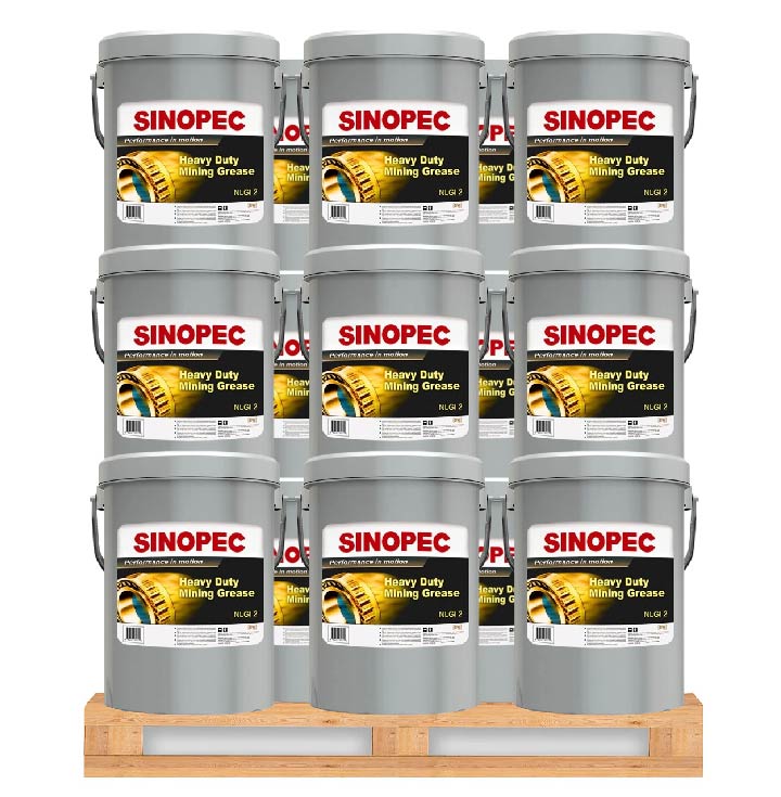 Front image of Sinopec Moly 5 EP2 Grease Heavy Duty LC Mining Grease NGLI2 Pallet of 36 pails of 17kg.